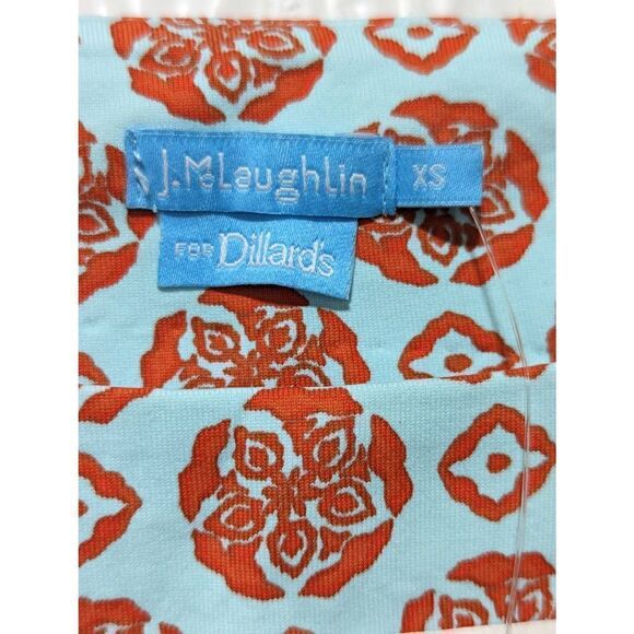 J McLaughlin Women's Light Blue Orange Pattern Front Pockets Tunic Top XS NWT - Picture 3 of 9